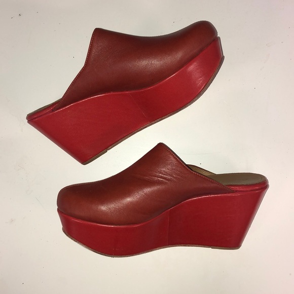 Anthropologie Shoes - The Palatines Anthro Red Leather Clogs Size 7 VGUC